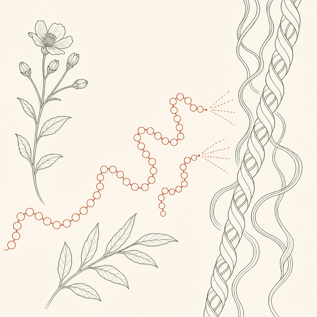 Ink illustration of a peptide chain signaling collagen fibers