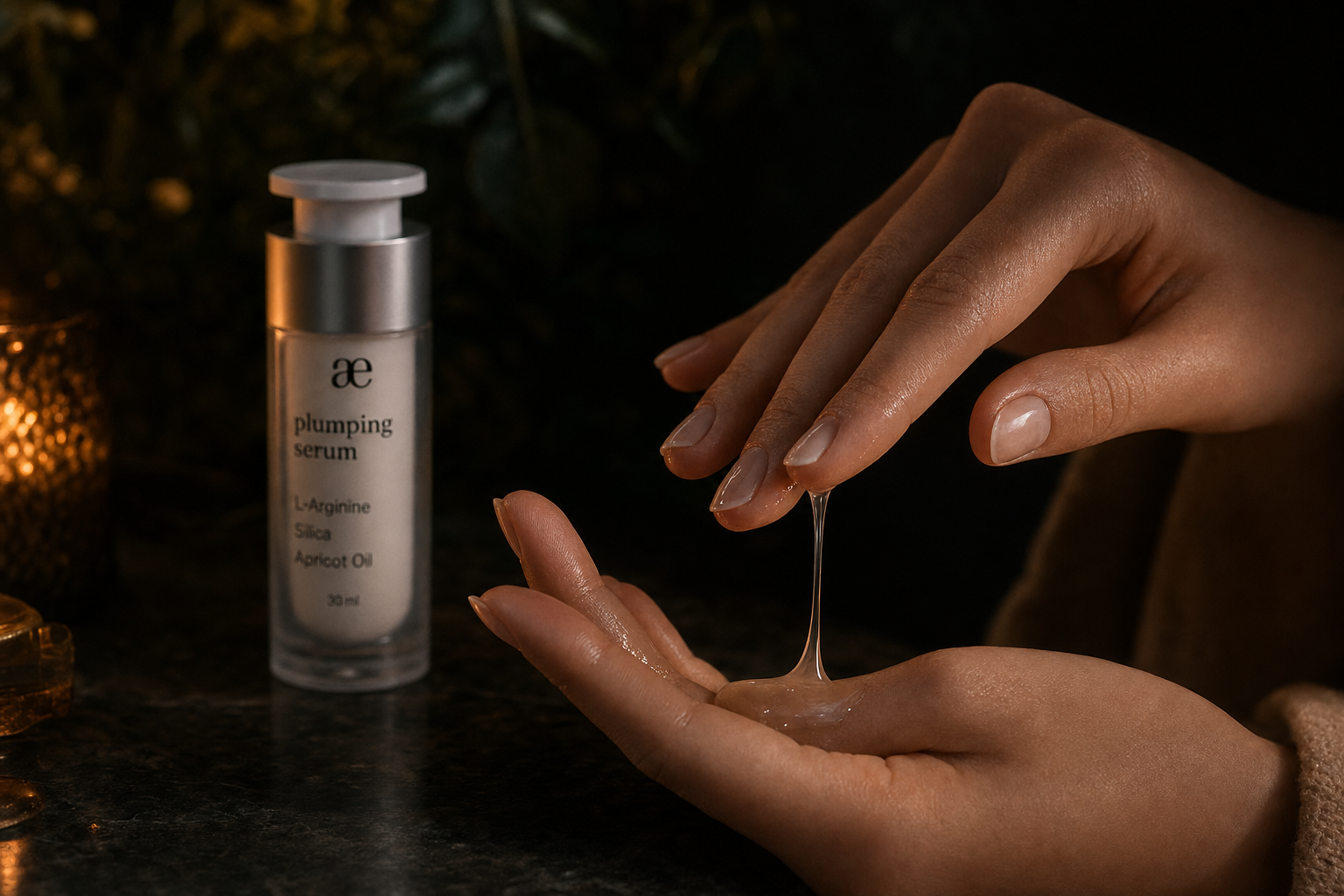 Smoothing AE serum between fingertips